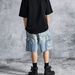 Men's Clothing High Street Style Men's Denim Shorts Loose Fit Distressed And Frayed Hem Summer Fashion_viptrois.com