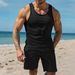 Men's Clothing New Waffle Solid Color Outdoor Leisure Breathable Short Sleeved Vest Shorts Sports Suit_viptrois.com
