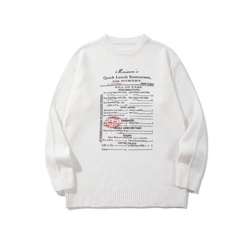 Men's Clothing YWFG Retro Letter Print Sweater – Unisex Oversized Crewneck Knit Top (White, S-XL)_viptrois.com