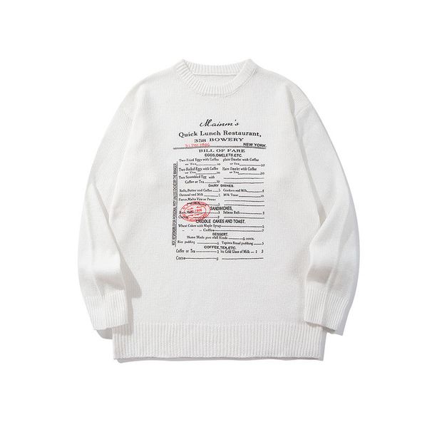 Men's Clothing YWFG Retro Letter Print Sweater – Unisex Oversized Crewneck Knit Top (White, S-XL)_viptrois.com