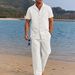 Men's Clothing Independent Station Men's Two Piece Cotton Solid Color Clothing Beach Button Shirt Casual Loose Pants Suit Men_viptrois.com