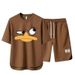 Men's Clothing 2024 Waffle Casual Summer Suit Men's Loose Teen Short sleeved T shirt Shorts Handsome Two piece Suit_viptrois.com