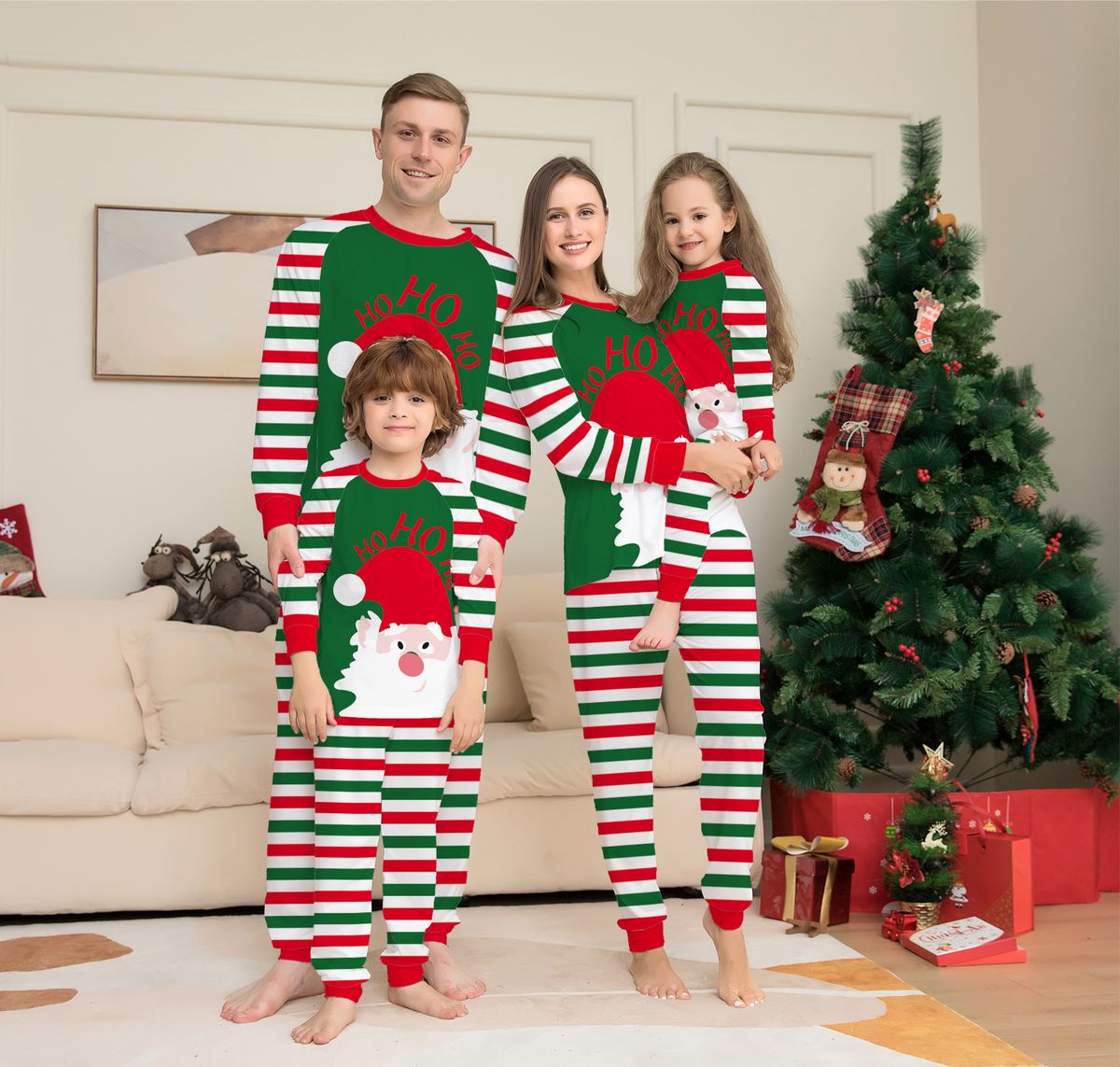 Christmas Letter striped Christmas family dress printed home dress pajamas_viptrois.com