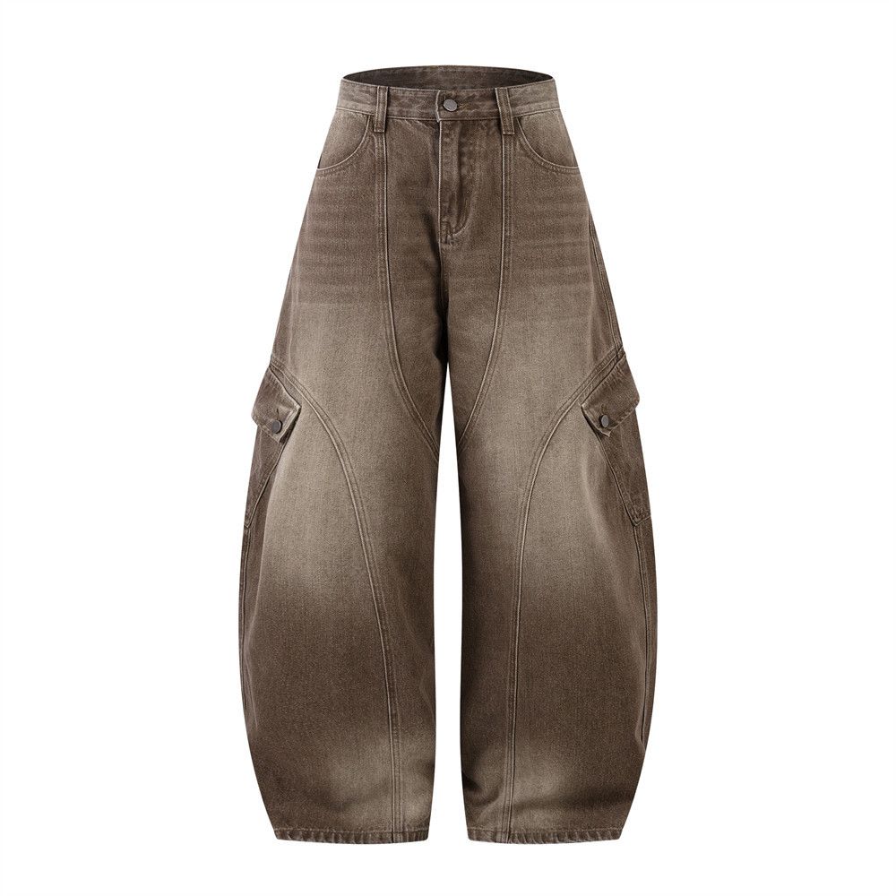 Men's Punk Washed Gradient Loose Wide-Leg Split Deconstructed Silhouette Denim Pants Trend_viptrois.com