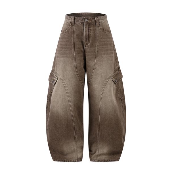 Men's Punk Washed Gradient Loose Wide-Leg Split Deconstructed Silhouette Denim Pants Trend_viptrois.com
