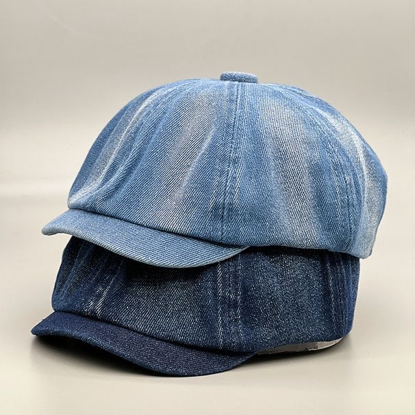 Women's Hats Denim Short Brim Cap For Women Four Seasons Washed Old Literary Painter Cap Versatile Casual Big Head Show Face Small Hat_viptrois.com