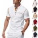 Men’s Retro Contrast Color Short-Sleeve Henley Polo Shirt – Breathable Loose Fit Casual & Commuter Top (S-XXXL, 6 Colors)_viptrois.com