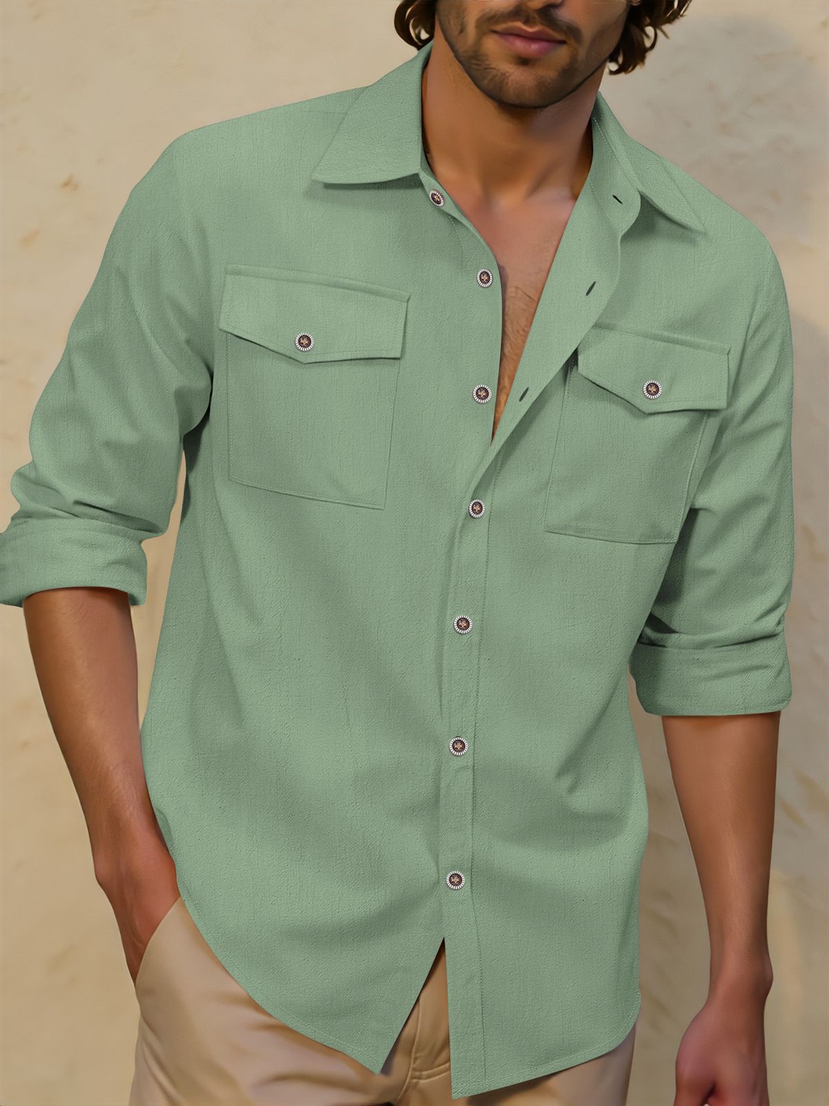 Men's Linen Casual Shirt – Breathable Long Sleeve Button-Down, Relaxed Fit, Euro-American Style (S-XXXL)_viptrois.com