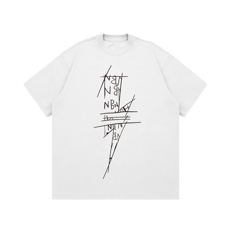 Original Creative Formula Lightning Printing American Small Round Neck Retro Style Niche Design Summer Loose Short-sleeved Top_viptrois.com
