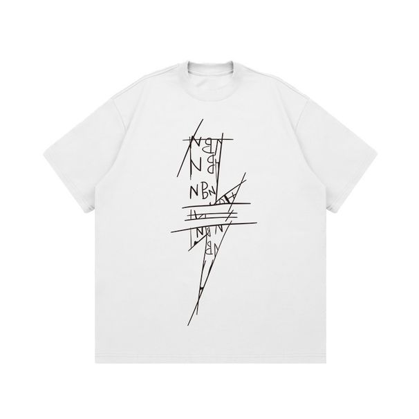 Original Creative Formula Lightning Printing American Small Round Neck Retro Style Niche Design Summer Loose Short-sleeved Top_viptrois.com