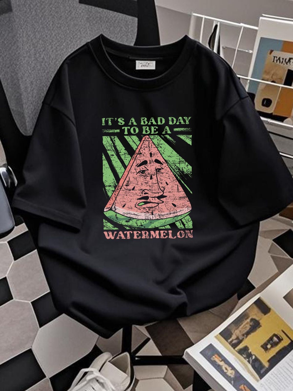 It's A Bad Day To Be Watermelon T Shirt Summer FruiT Lover Citrullus Lanatus Sliced Designer Clothes Breathable Versatile Streetwear Graphic_viptrois.com