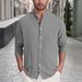 Hot Selling Men's Casual Tops Versatile Stand Up Collar Pocket Solid Color Fashion Men's Long Sleeved Shirt_viptrois.com