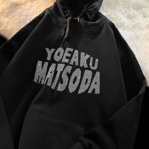 Men's Embroidered Hoodie – Oversized Streetwear Pullover With Rhinestone Details, Unisex Casual Sweatshirt (M-3XL, Black/White/Grey)_viptrois.com