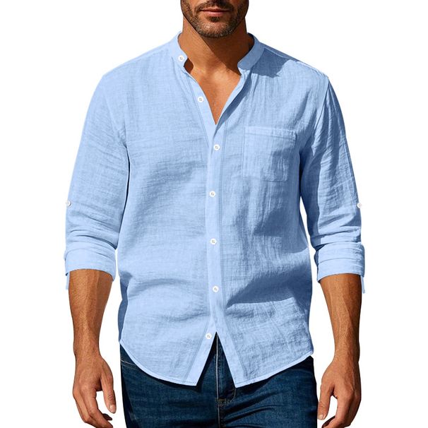2025 Spring Autumn Linen Long Sleeve Stand Collar Breathable Casual Men's New Chinese Style Pocket Shirt_viptrois.com