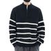 New semi high neck zipper striped sweater for men in autumn and winter, simple and versatile, fashionable and loose fitting pullover base knit sweater_viptrois.com