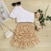 Mother & Kids Children's Clothing For Girls, Irregular Striped Oblique Shoulder Pullover, Floral Shrunken Ruffled Short Skirt, Children's Suit_viptrois.com