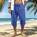 Men's Summer Casual Waffle Sports Capri Shorts Hawaiian Beach Loose Fit_viptrois.com
