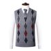 Men's Wool Blend V-Neck Sleeveless Vest - Casual Solid & Checkered Knit Sweater Waistcoat For Autumn (Grey, Burgundy, Navy, Camel)_viptrois.com