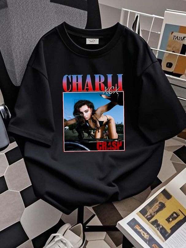 Charli Xcx Crash Tour T Shirt Classic Style BesT Versatile Soft Top For Everyday Wear Comfortable Homme Unisex Slightly Graphic Breathable_viptrois.com