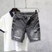 Men's Clothing Ripped Denim Shorts Men's Summer New Style Black And Gray Slim Straight Pants High Street All Match Shorts_viptrois.com