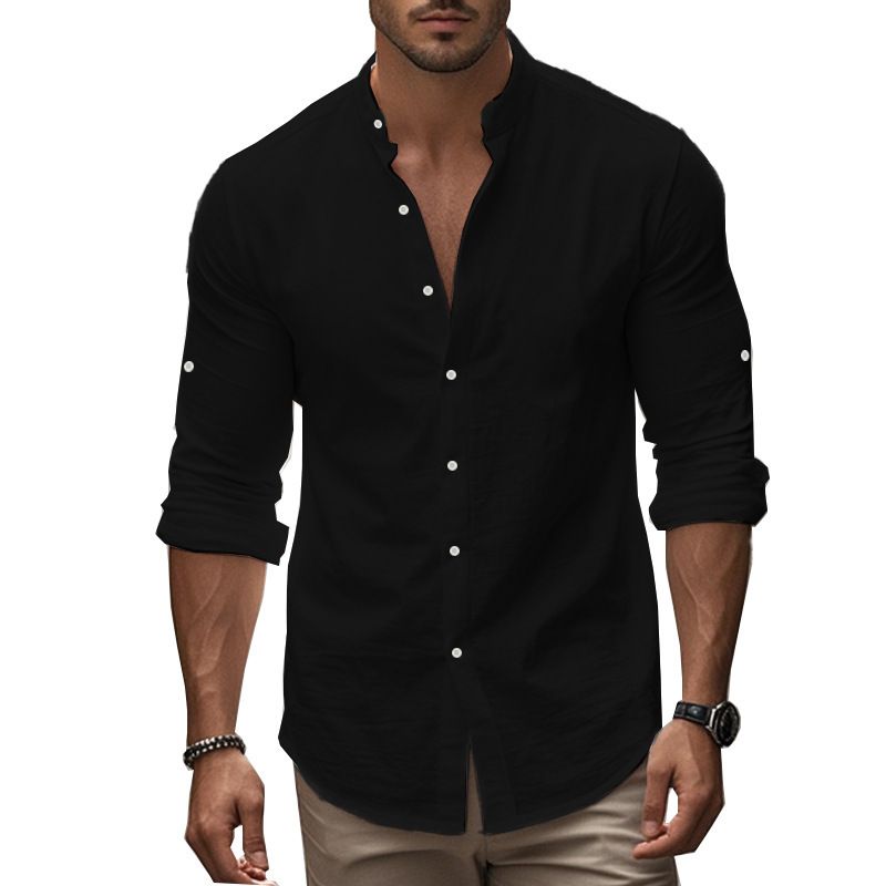 Men's Clothing Long Sleeve Stand Collar Large Size Slim Casual Cotton Shirt_viptrois.com