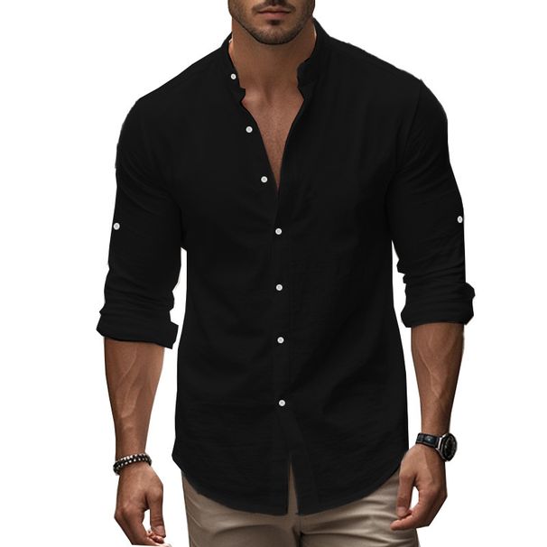 Men's Clothing Long Sleeve Stand Collar Large Size Slim Casual Cotton Shirt_viptrois.com