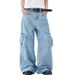 Retro Washed Light Blue Jeans For Men And Women 2025 Summer European And American Multi Pocket Straight Workwear Casual Trousers Trend_viptrois.com
