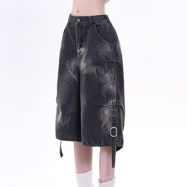 Men's Clothing Large Size Washed Ink Splash Multi Pocket Workwear Jeans For Men And Women Straight Loose Wide Leg Cropped Trousers_viptrois.com