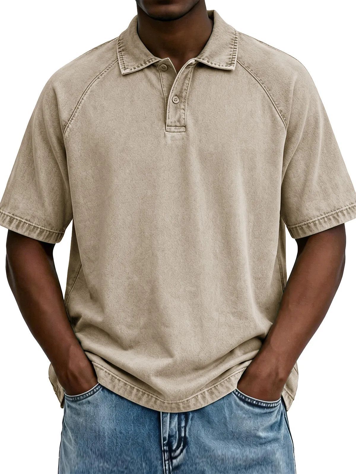 Men's Vintage Washed Cotton Short Sleeve Polo Shirt – Casual Button-Up Shirt In Retro Colors_viptrois.com