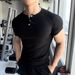 Men's Retro Sports T-Shirt Henley Collar Short Sleeve Coarse Ribbed Casual Style Summer Fit Tapered Cuffs_viptrois.com