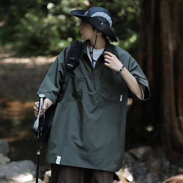 Men's Clothing Polo Shirt Short Sleeved Men's Summer Heavyweight Work Shirt T Shirt Retro Half Sleeved Top_viptrois.com
