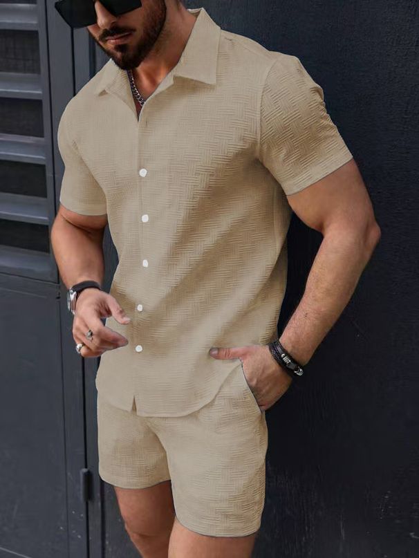 Men's Summer Casual Button-Up Shirt & Shorts Set – Breathable Polyester, Quick-Dry & Lightweight For Beach, Travel & Streetwear– S-XXXL_viptrois.com