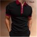 Men's Slim Fit Polo Shirt Short Sleeve Printed Zipper Pullover Top_viptrois.com