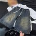 Men's Clothing Men's Retro Washed Distressed Denim Shorts Loose Fit Casual Versatile Elastic Waist Drawstring Five Point Trendy_viptrois.com