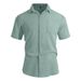 Men's Business Casual Short Sleeve Shirt Solid Color Lapel Button Down Plus Size For Summer_viptrois.com