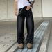 Men's Clothing Unisex Distressed Denim Jeans With Pearl Embellishments – Oversized Straight-Leg Pants (L-XXXL) | Vintage Washed Blue/Black_viptrois.com