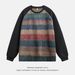 Retro 、Color-Block Crewneck Sweatshirt Oversized Drop-Shoulder Unisex Pullover With Gradient Stripes & Stretch Cuffs (M-XXL, Black)_viptrois.com