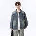ACU Vintage Washed Denim Jacket – Distressed American Retro Workwear Coat With Hand-Ripped Details, Oversized Streetwear Spring/Fall Jacket_viptrois.com