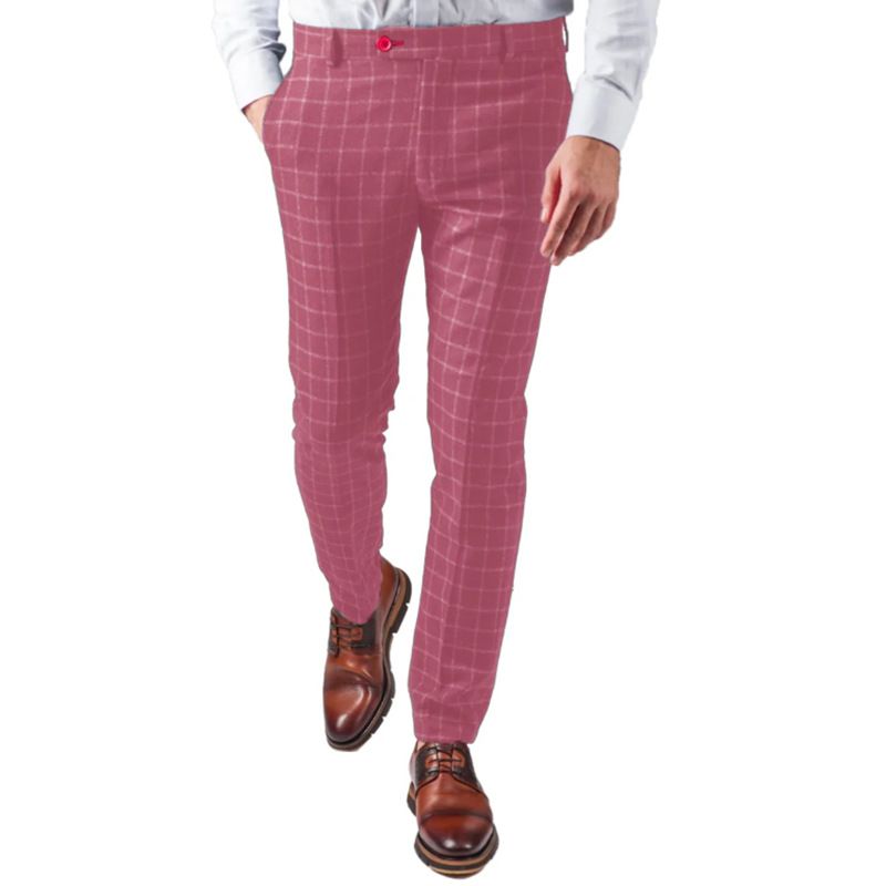 Men's Wool-Like Checkered Dress Pants - European Slim Fit Trousers With Micro-Stretch, Versatile Office & Casual Wear_viptrois.com