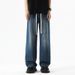 Men's Drawstring Waist Straight Leg Jeans - Relaxed Fit Stretch Denim Pants With Adjustable Ties_viptrois.com