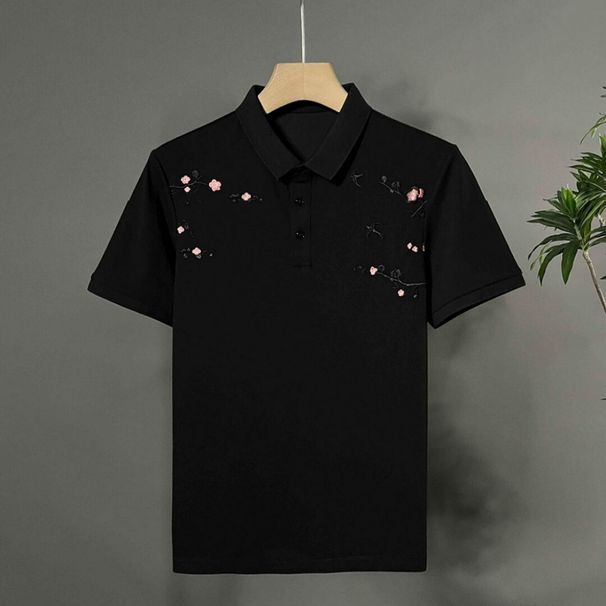 Men's Clothing Luxury Embroidered Collared Shirt Men's Slim Fit Short Sleeve Trendy Versatile T-Shirt Chinese Style Summer Top_viptrois.com