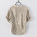 Men's Clothing Linen Short Sleeve Casual T-Shirt Relaxed Fit V-Neck Retro Breathable Shirt(White, Hemp, Gray, White Collar, Light Blue Collar)_viptrois.com