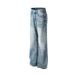 Gradient Washed Denim Men's High Street Trendy Distressed Loose Wide-Leg Lightning Scratch Straight-Leg Pants_viptrois.com