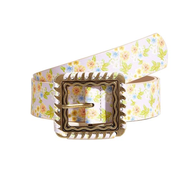 Women's Belts Ladies Retro Hand Threaded Buckle Floral Print Belt_viptrois.com