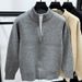 Men's Solid Color Knit Cardigan With Thick Fleece Lining, Winter Warm Zip-Up Stand Collar Sweater, Casual Pullover For Outdoor & Daily Wear_viptrois.com