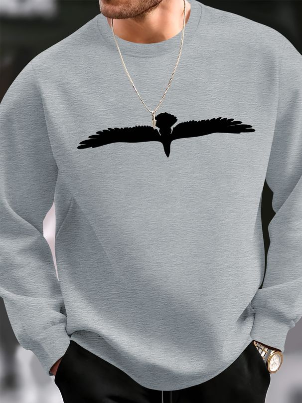Men's Loose Casual And Fashionable Flying Print Round Neck Long Sleeved Sweatshirt Suitable For Autumn And Winter Wear_viptrois.com