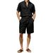 Summer Men's Linen Short Sleeve Shirt And Shorts Set Stand Collar Breathable Casual Two-Piece Vacation Style Clothing_viptrois.com