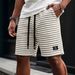 Men's Retro Striped Shorts Summer Style Loose Fit Breathable Beach Pants Waffle Pattern Five Point Handsome European American_viptrois.com