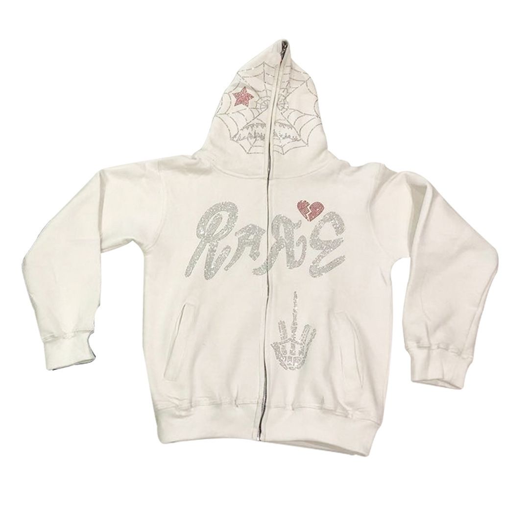 Glow-in-the-Dark Rhinestone Zip Hoodie – Unisex Halloween Streetwear (S-XL) – Punk Rock Pullover With Iridescent Studs_viptrois.com
