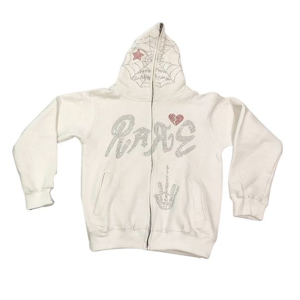 Glow-in-the-Dark Rhinestone Zip Hoodie – Unisex Halloween Streetwear (S-XL) – Punk Rock Pullover With Iridescent Studs_viptrois.com